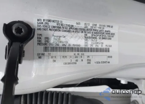 2013 Ford Focus Se из США, поврежденный, VIN 1FADP3F21DL150197